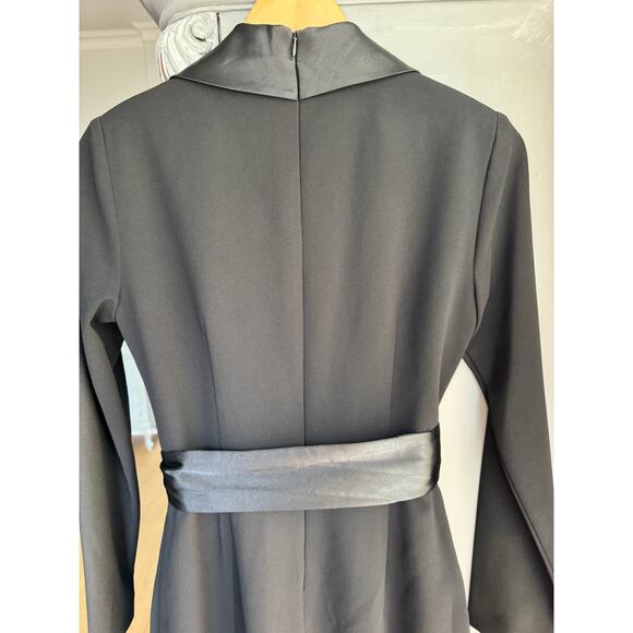 Eliza J Dress Sz 6 Black Satin Trim Wrap Evening Gown Long Sleeve Formal NWOT - Picture 9 of 16